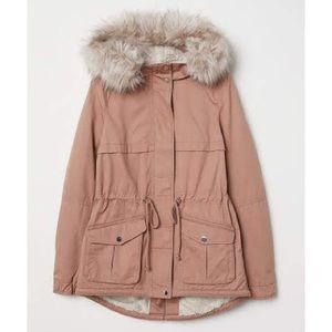 H&M Dusty Rose Pink Shearling Lined Parka Jacket